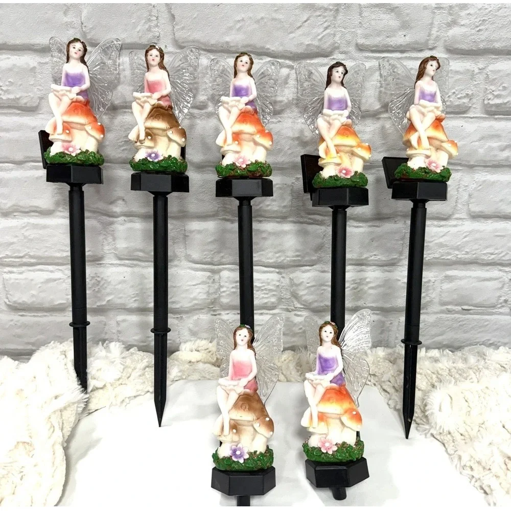 Fairy Solar Garden Stake Lights Whimsical Garden Fairy Mushroom Garden Lamps 5pc